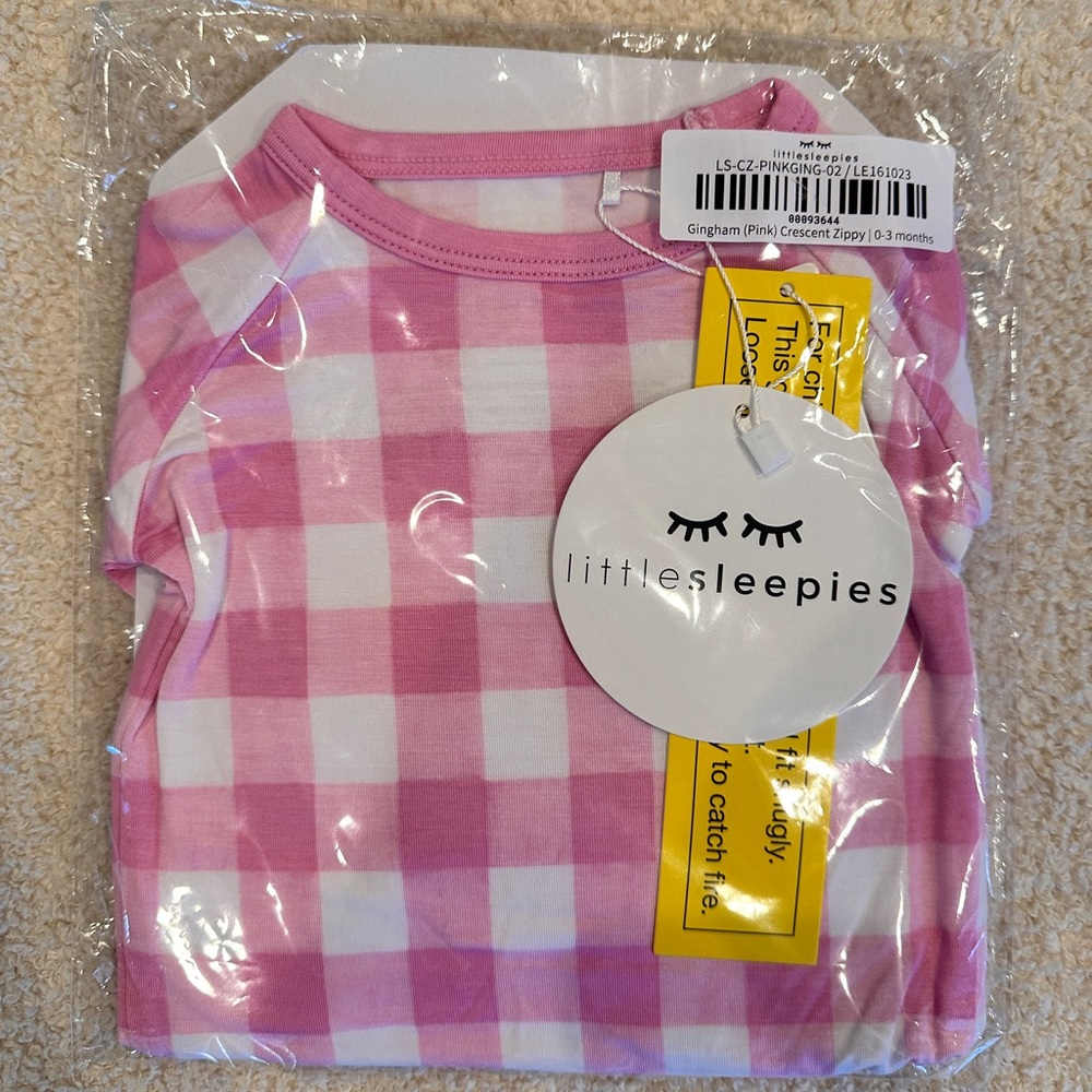 NWT Little Sleepies Pink Gingham Zippy 0-3 months